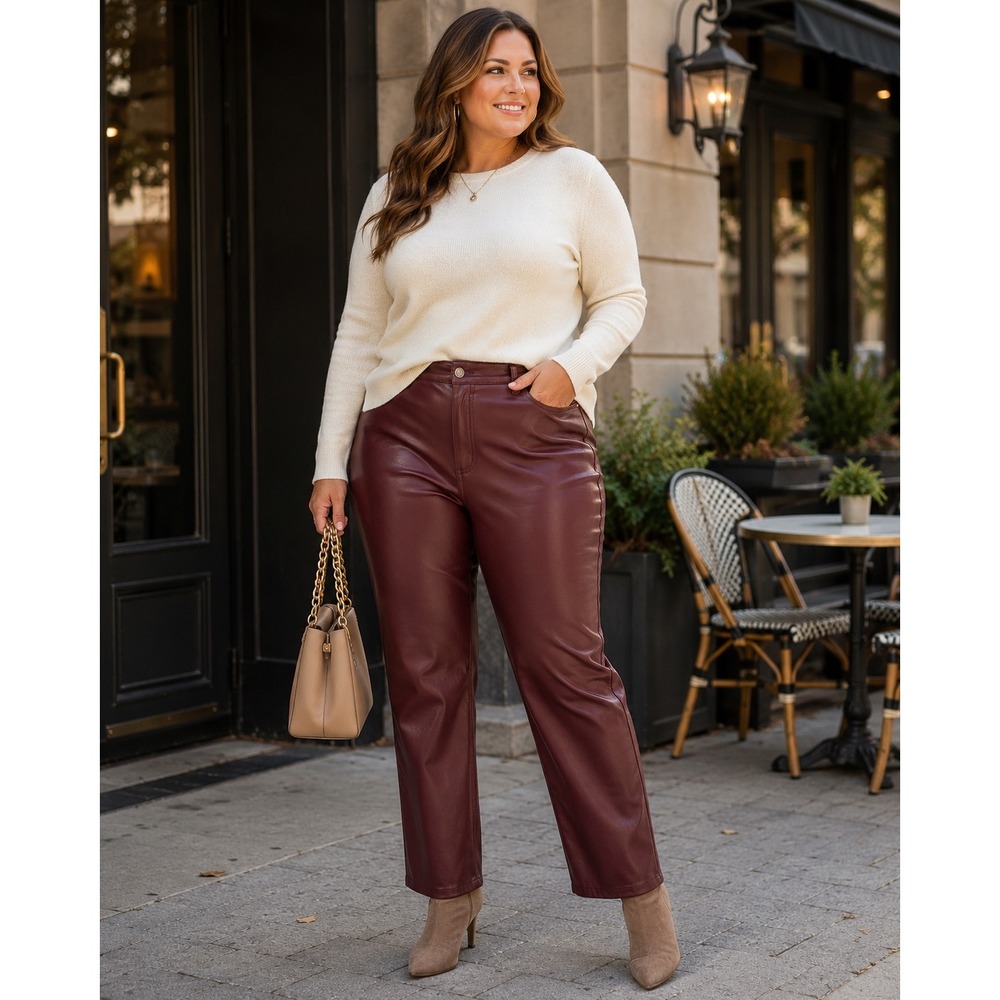 Joie Women's Size 18 Faux Leather Pants Burgundy Straight Leg NWT $148